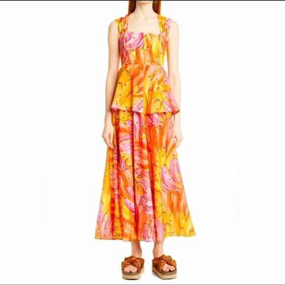 FARM Rio Mid Dress L Ombre Bananas Crossed Back Dress Tropical Summer - Picture 14 of 16